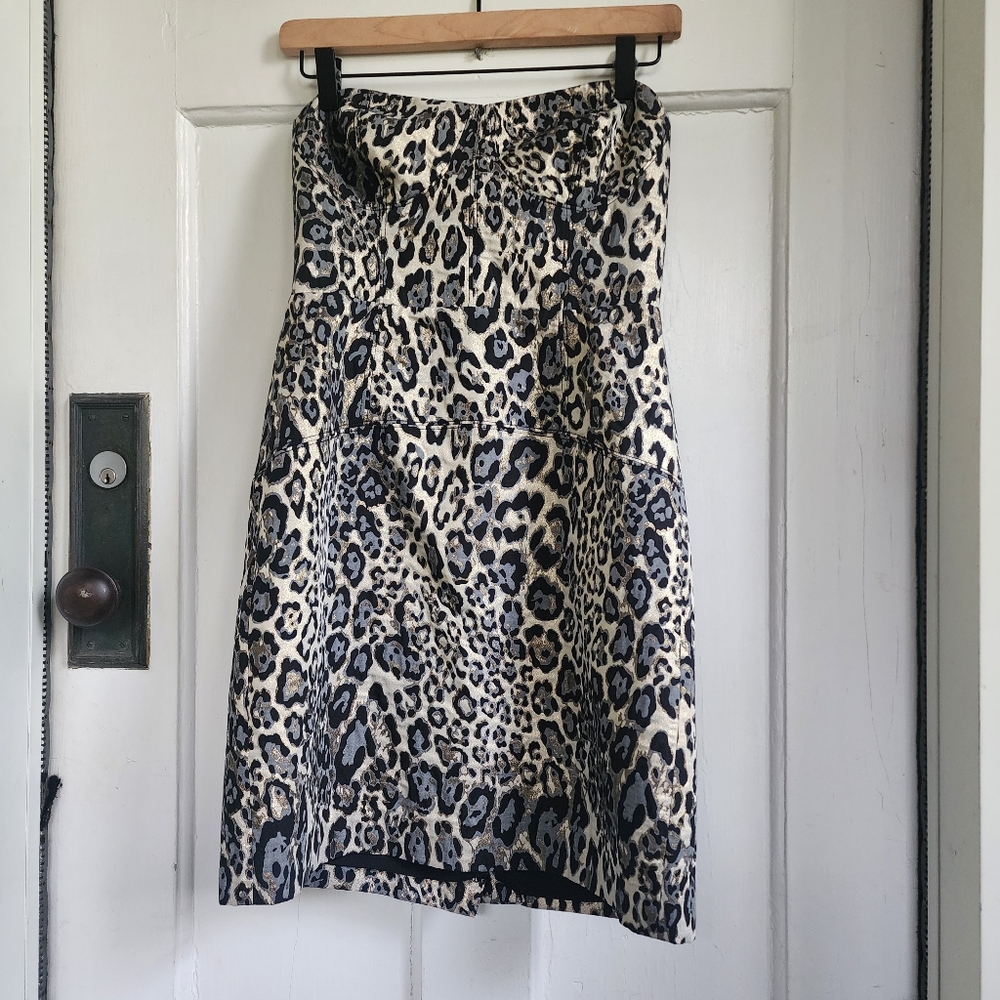 J.Crew Collection Strapless Leopard Print Dress